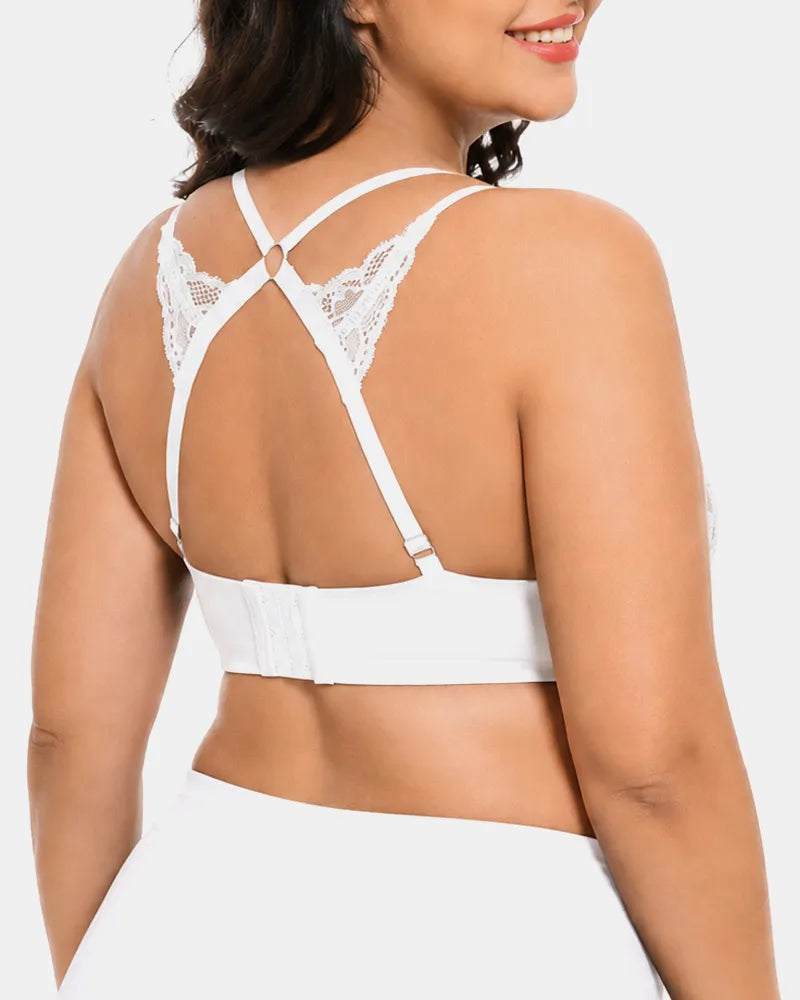 Lace Underwire Push Up Bra with Butterfly Detail Back Wings