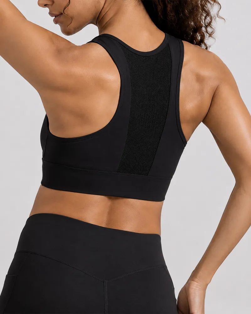 Mesh Zipper Sports Bra with Breathable Support
