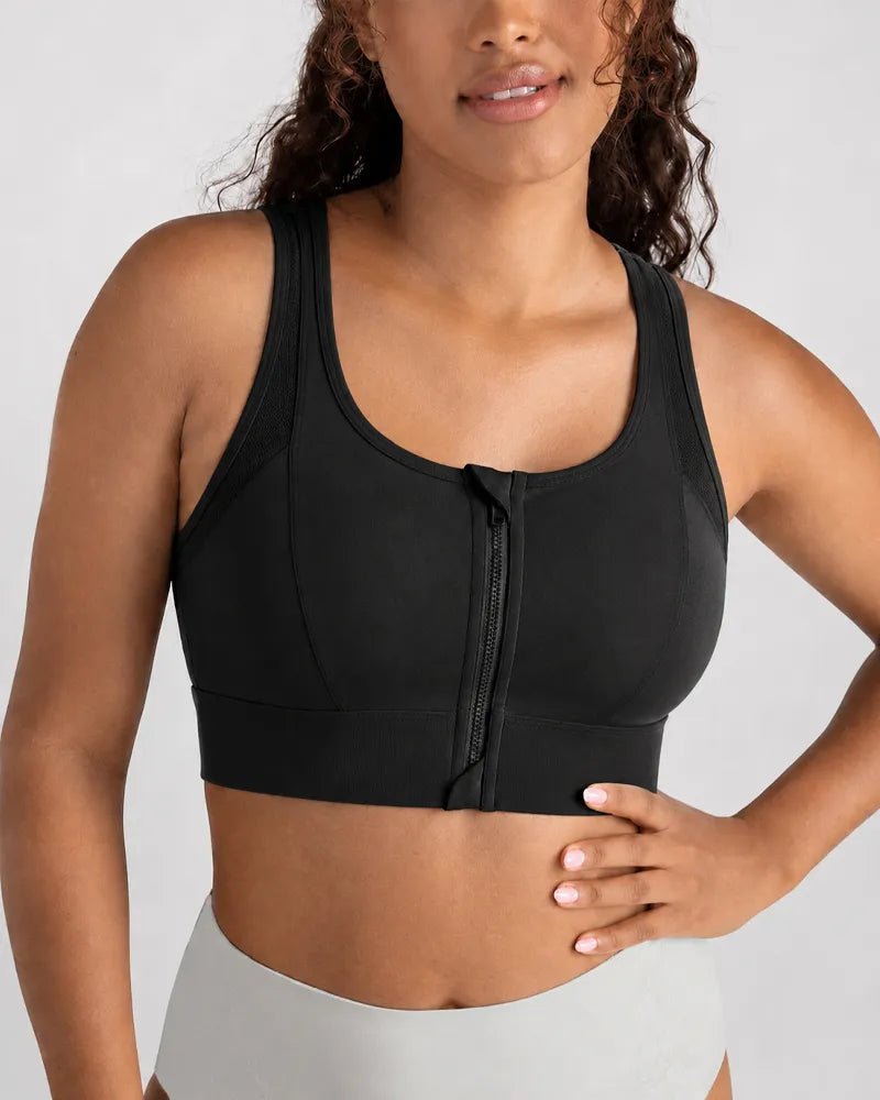 Mesh Zipper Sports Bra with Breathable Support