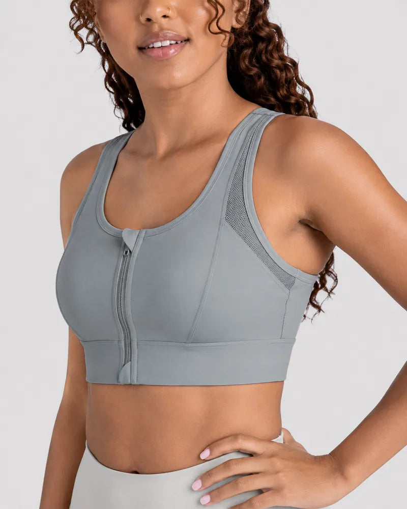 Mesh Zipper Sports Bra with Breathable Support