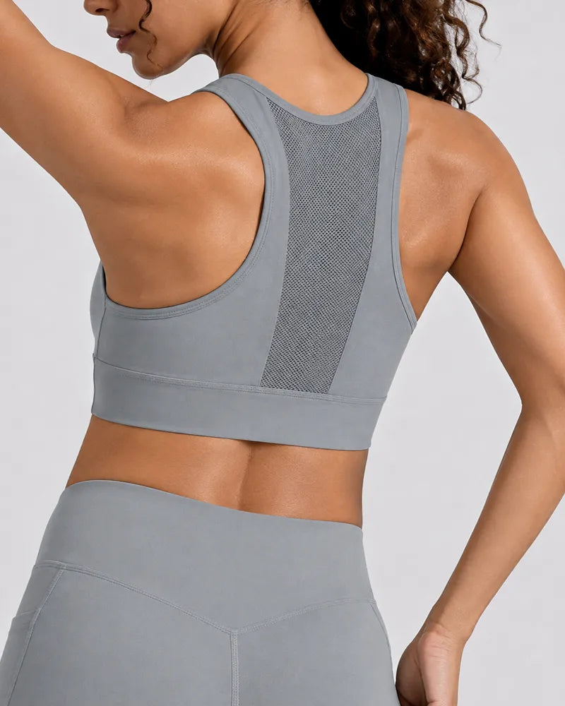 Mesh Zipper Sports Bra with Breathable Support