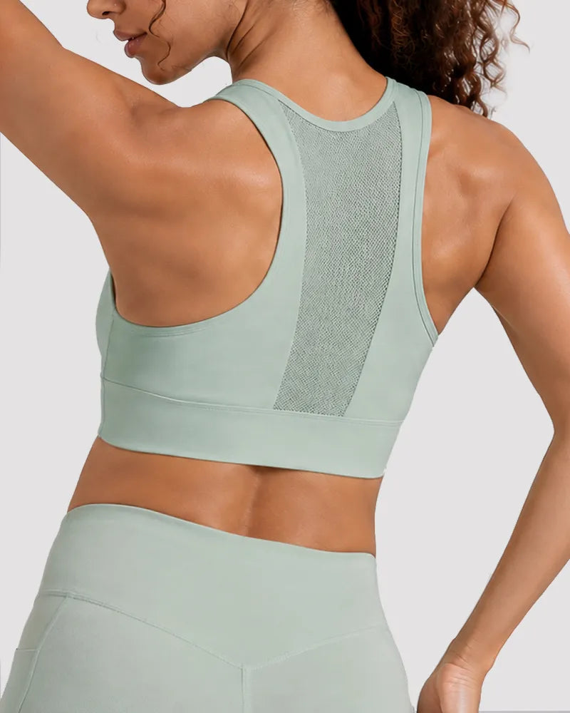 Mesh Zipper Sports Bra with Breathable Support