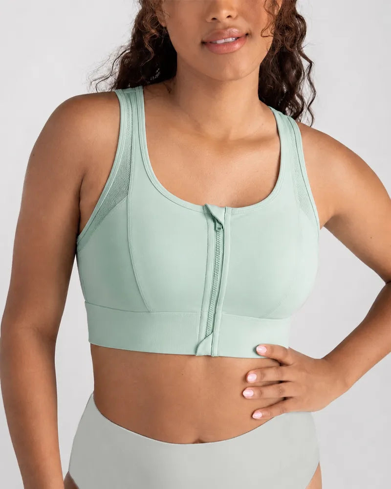 Mesh Zipper Sports Bra with Breathable Support