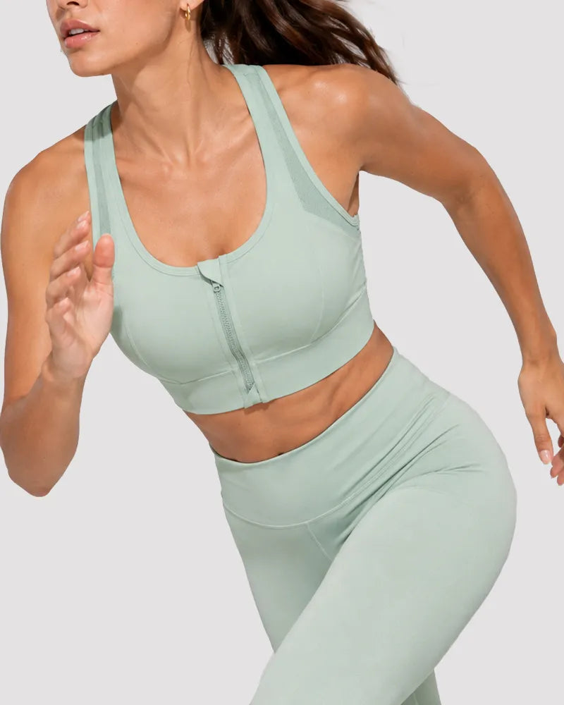 Mesh Zipper Sports Bra with Breathable Support