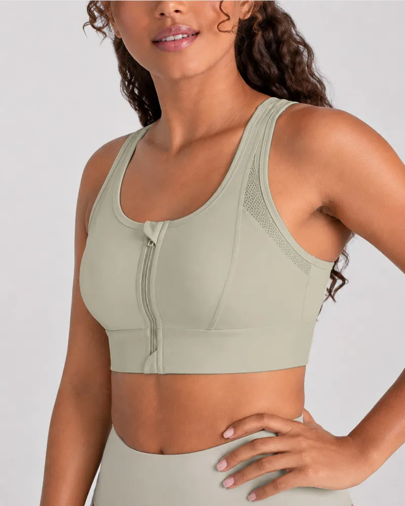 Mesh Zipper Sports Bra with Breathable Support