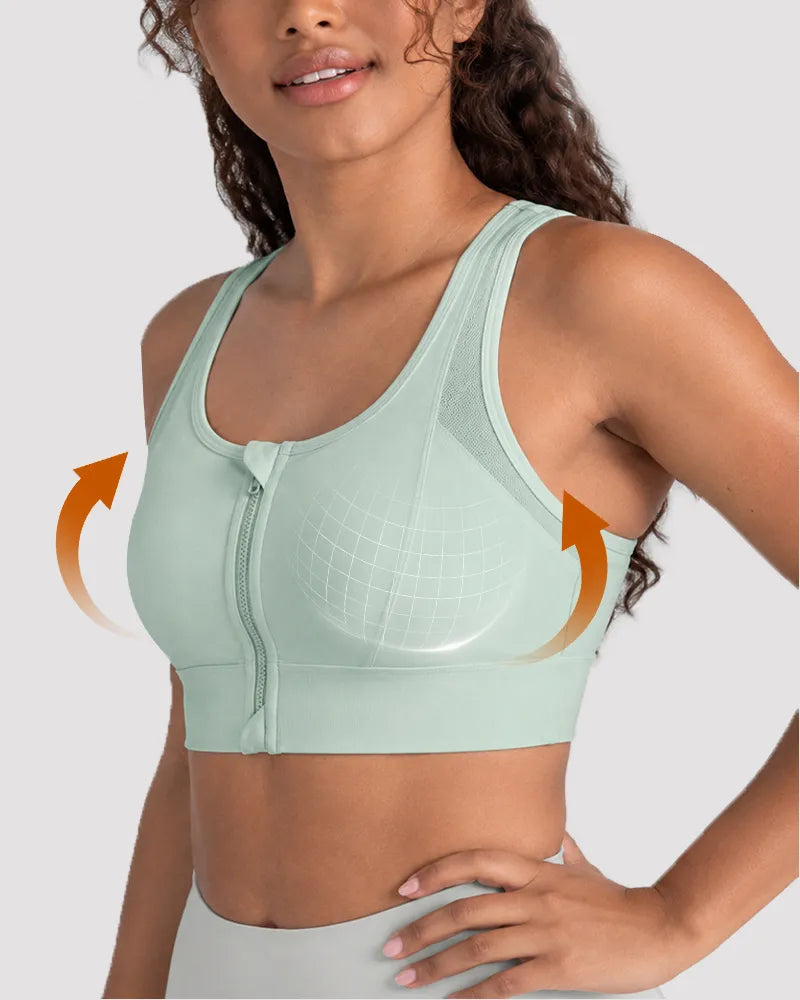 Mesh Zipper Sports Bra with Breathable Support