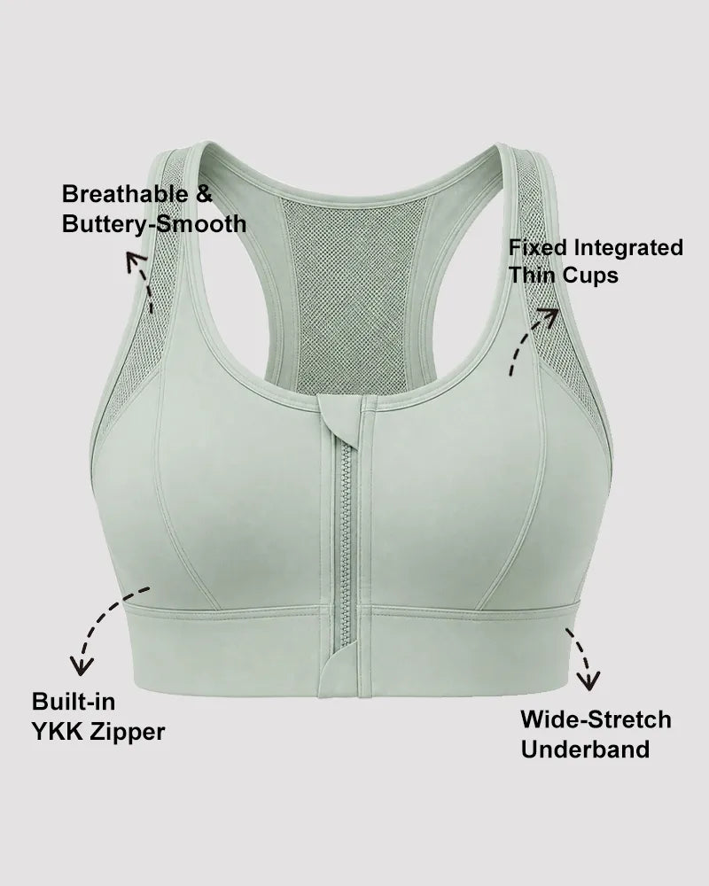 Mesh Zipper Sports Bra with Breathable Support