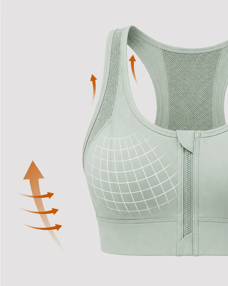 Mesh Zipper Sports Bra with Breathable Support