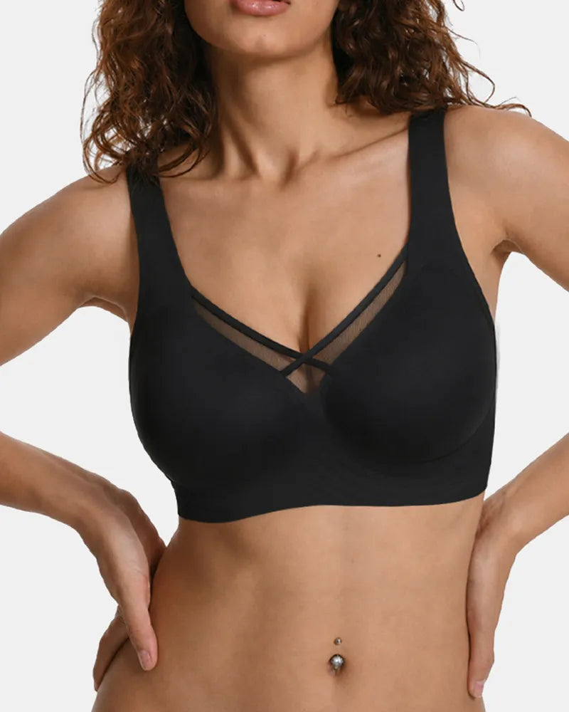 Women's Plus Size Seamless Wireless Mesh Bra - Black - Soft Intention-1