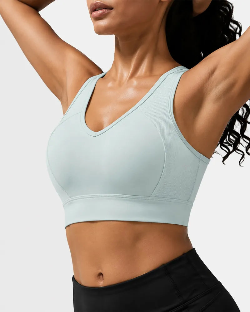Ribbed Sports Bra with Breathable Mesh Back