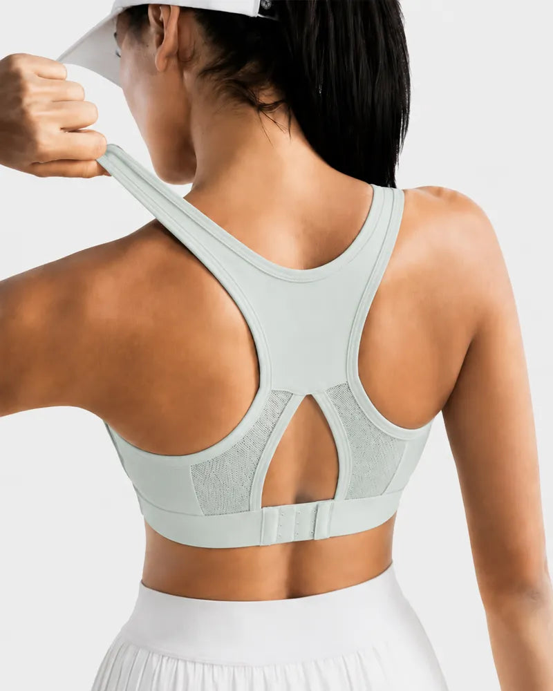 Ribbed Sports Bra with Breathable Mesh Back