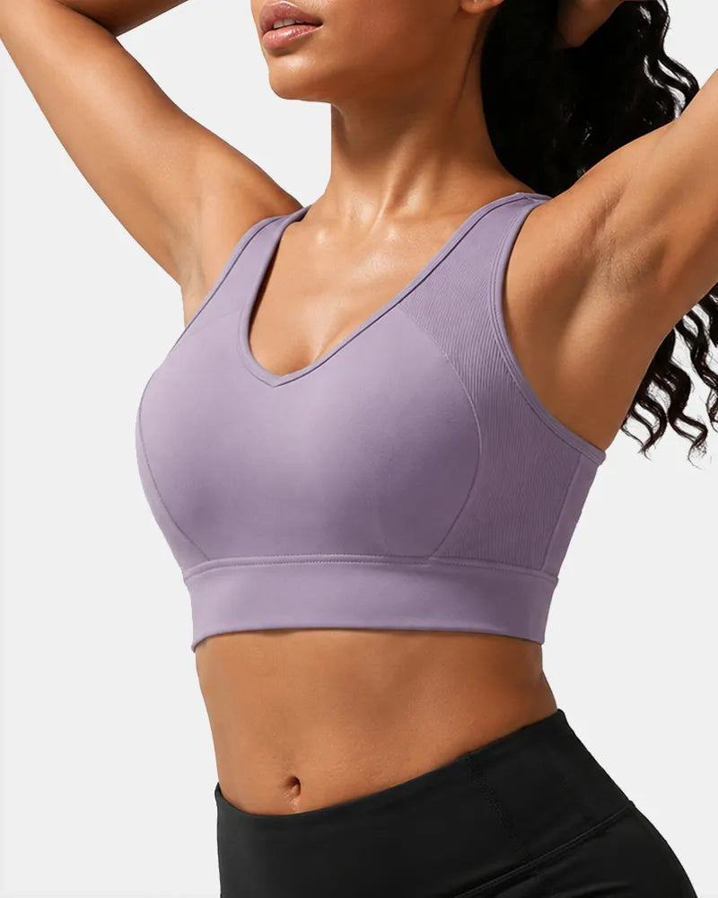 Ribbed Sports Bra with Breathable Mesh Back