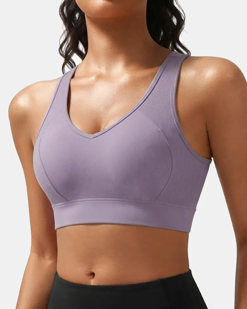 Ribbed Sports Bra with Breathable Mesh Back