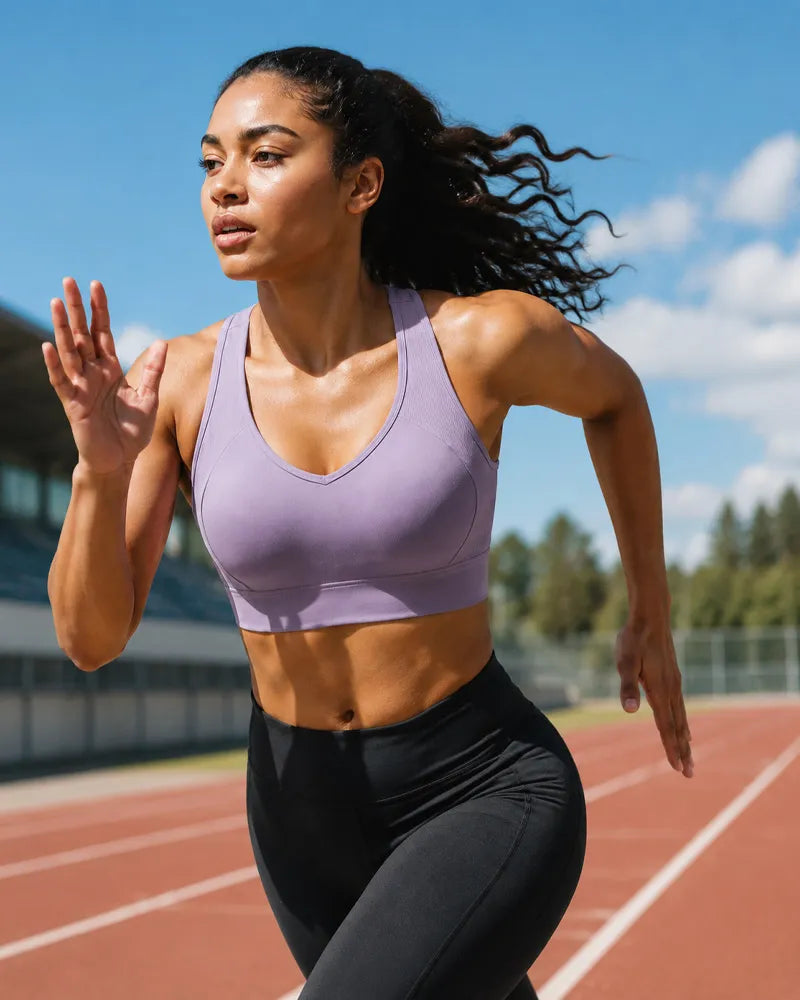 Ribbed Sports Bra with Breathable Mesh Back