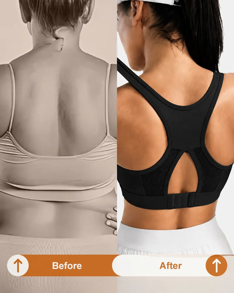 Ribbed Sports Bra with Breathable Mesh Back