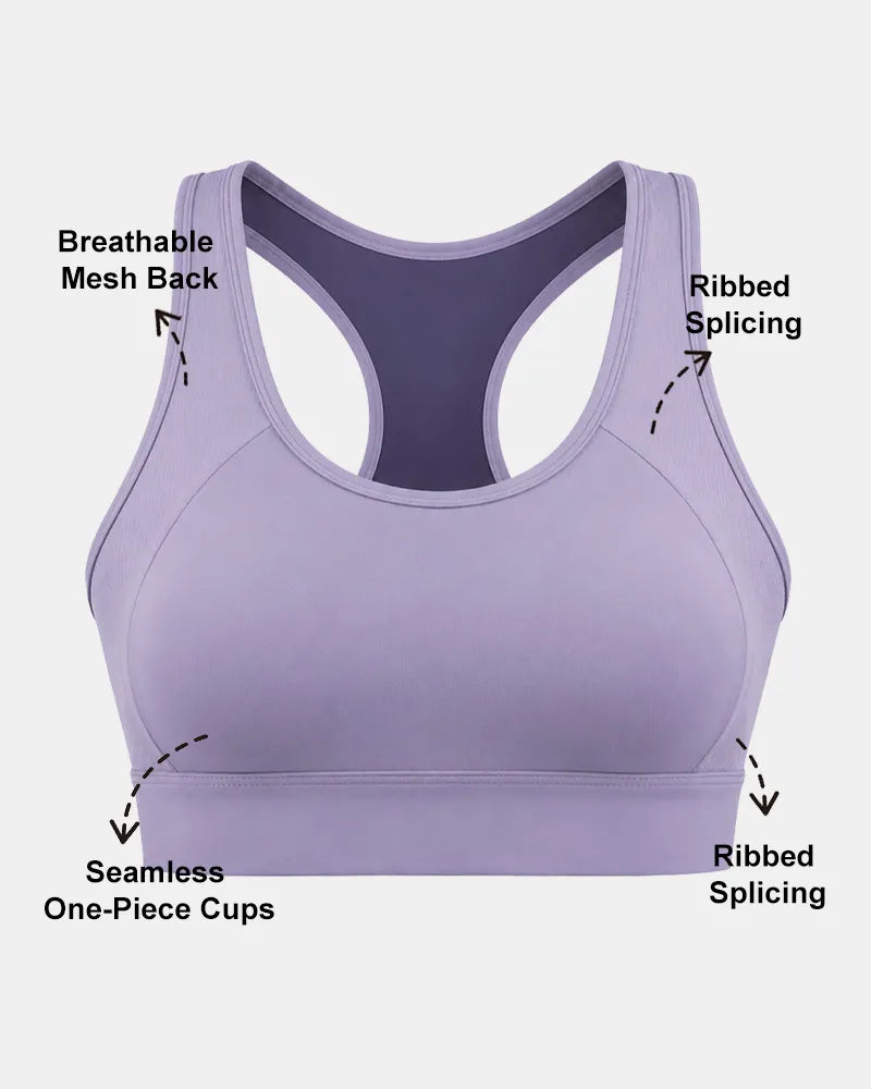 Ribbed Sports Bra with Breathable Mesh Back