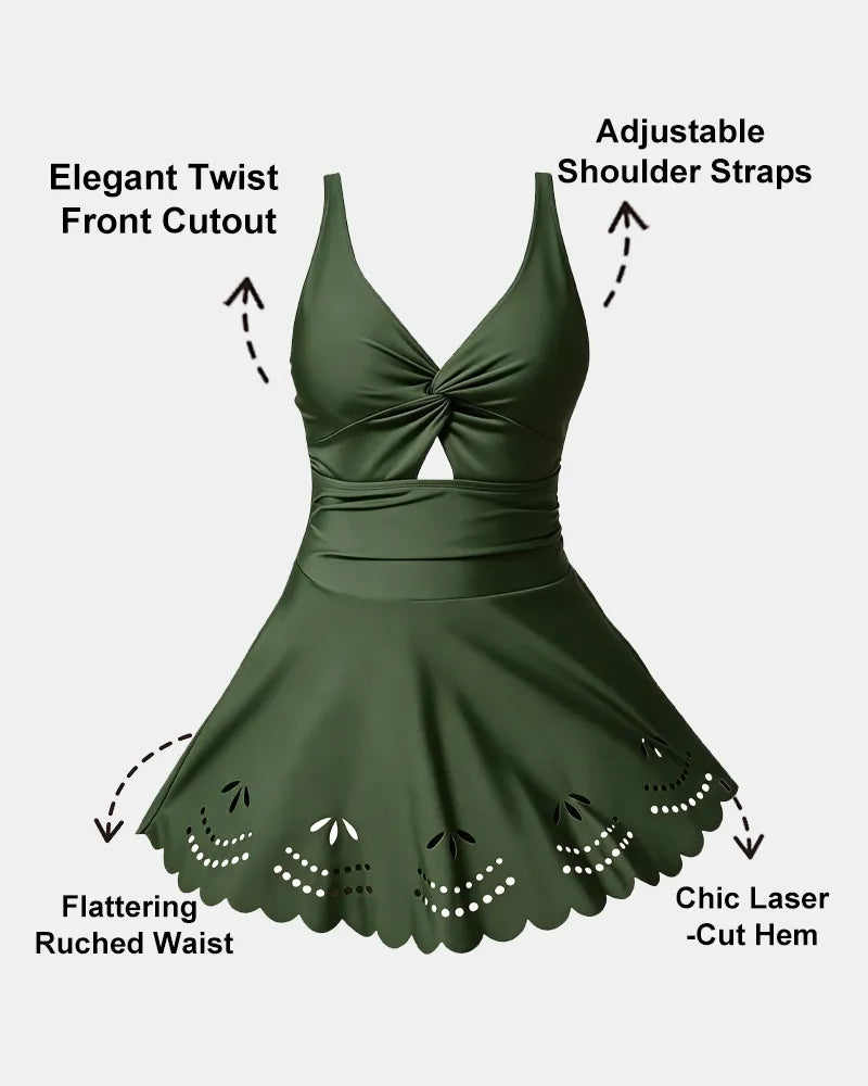 Scalloped Laser-Cut One-piece Swimdress
