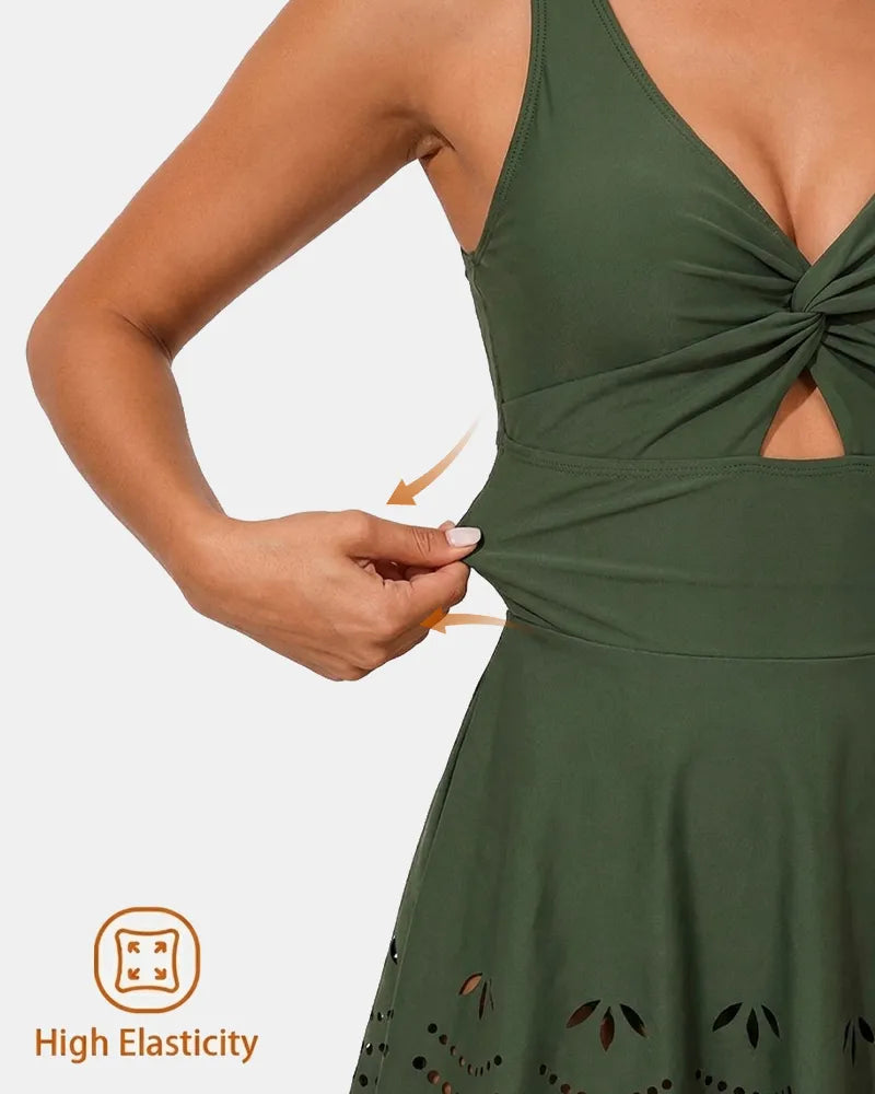 Scalloped Laser-Cut One-piece Swimdress