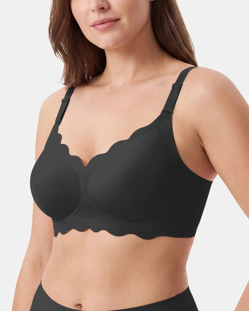 Women's Scalloped Seamless Back Smoothing Support Jelly Bra - Black - Soft Intention-2