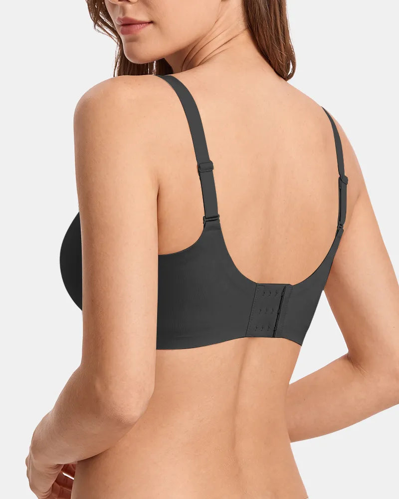 Women's Scalloped Seamless Back Smoothing Support Jelly Bra - Black - Soft Intention-3