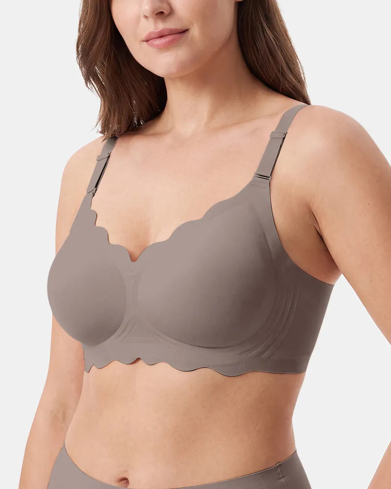 Women's Scalloped Seamless Back Smoothing Support Jelly Bra - Gray - Soft Intention-2