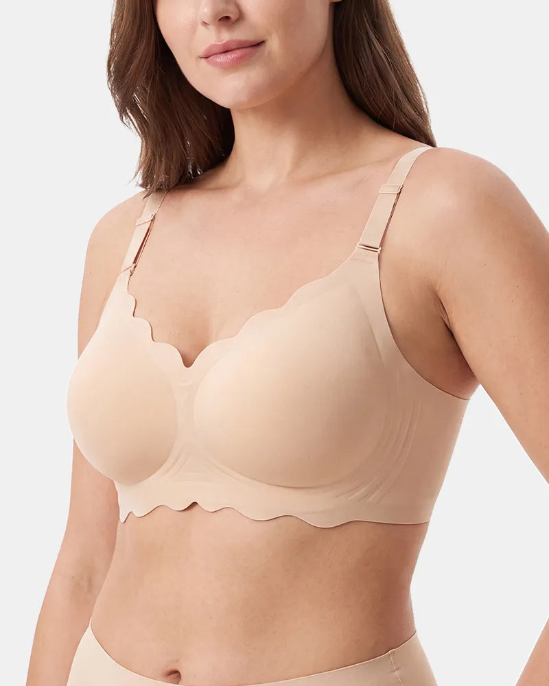 Women's Scalloped Seamless Back Smoothing Support Jelly Bra - Light Nude - Soft Intention-3