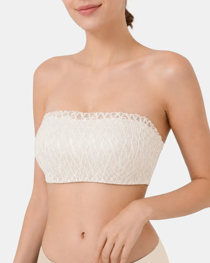 Seamless Lace Bandeau Bra with Multiway Convertible Straps