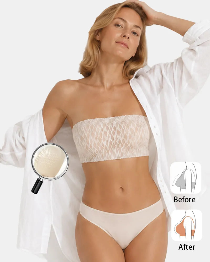Seamless Lace Bandeau Bra with Multiway Convertible Straps
