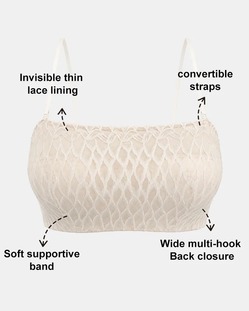 Seamless Lace Bandeau Bra with Multiway Convertible Straps