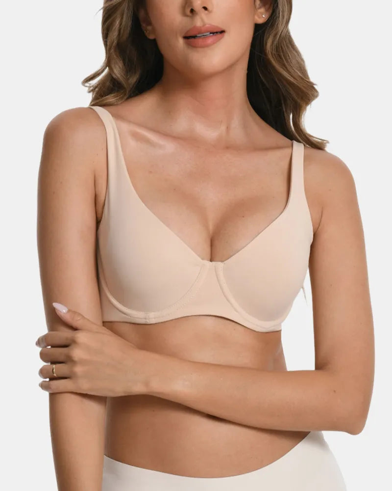 Women's Seamless Underwire Effortless Shaping Lift Balconette Bra - Light Nude - Soft Intention-2