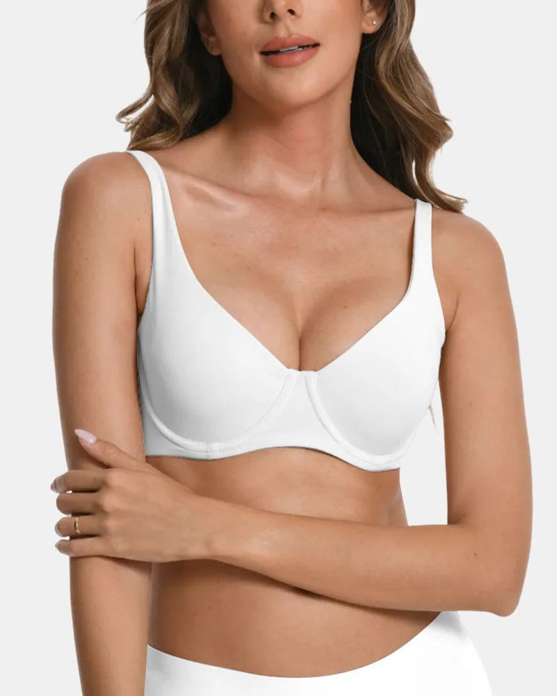 Women's Seamless Underwire Effortless Shaping Lift Balconette Bra - White - Soft Intention-1