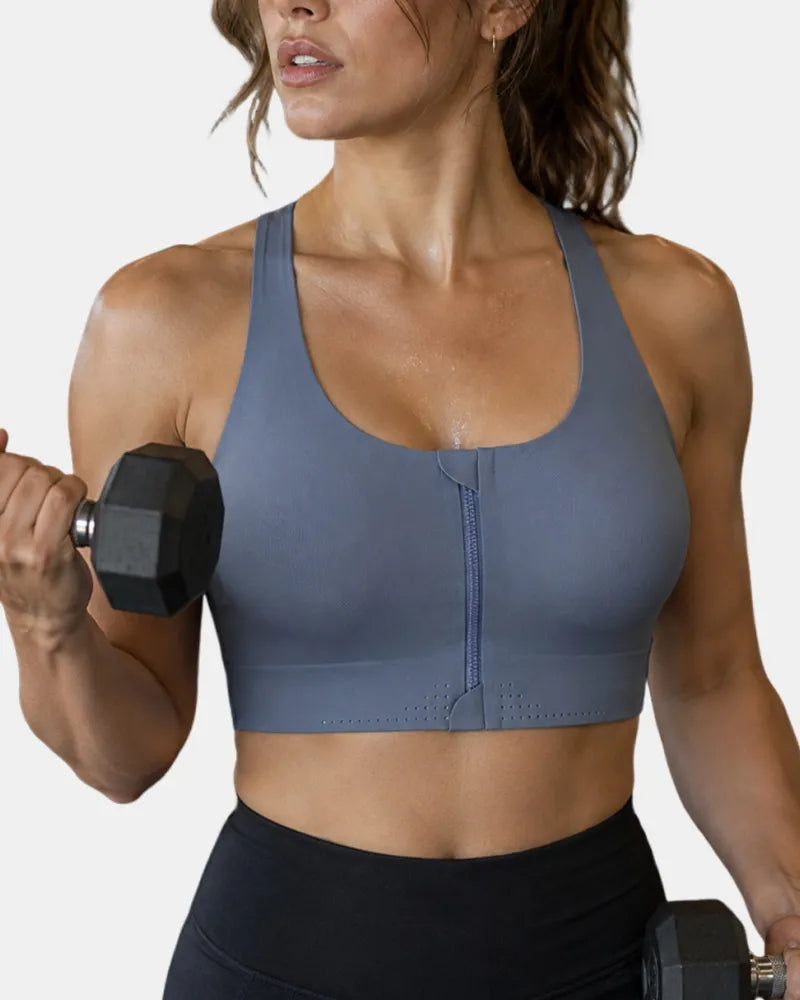 Seamless Zipper Sports Bra with High Support