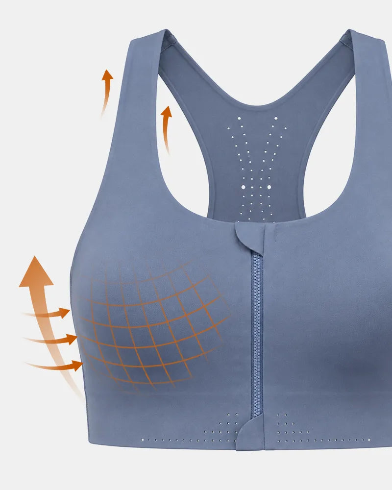 Seamless Zipper Sports Bra with High Support