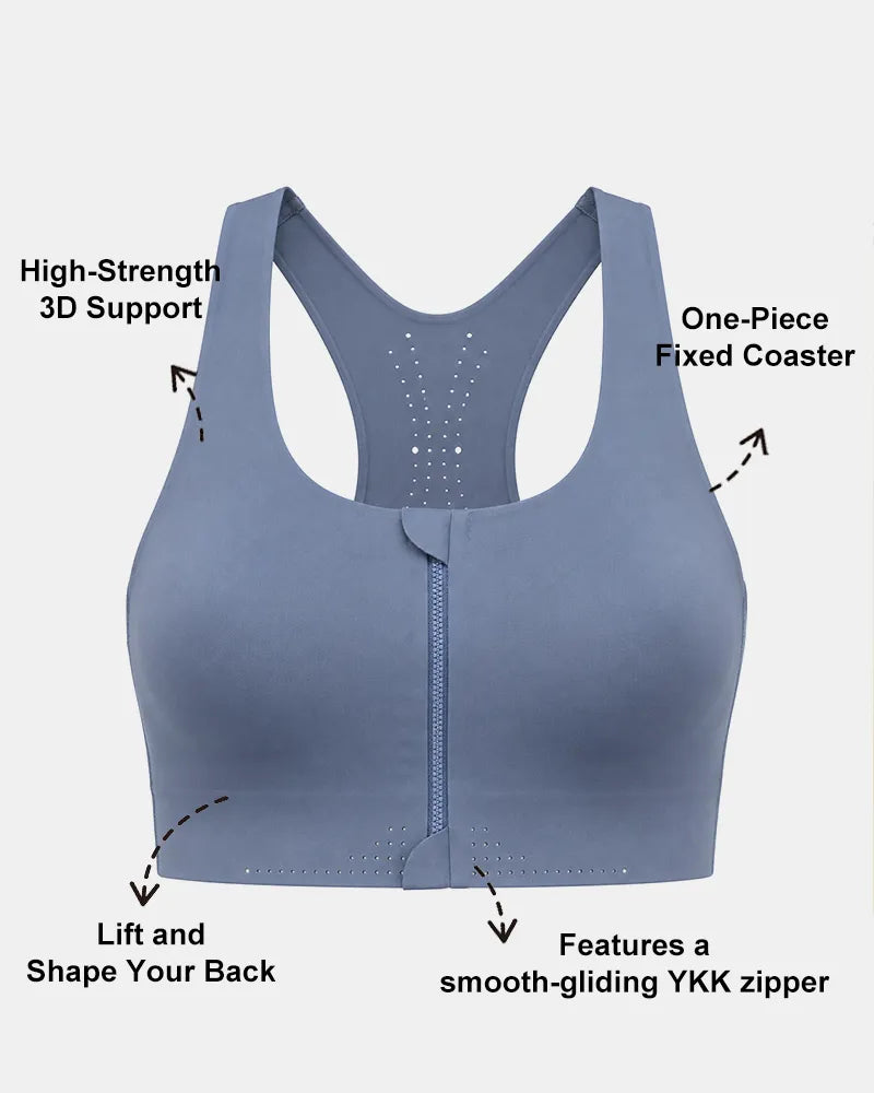 Seamless Zipper Sports Bra with High Support