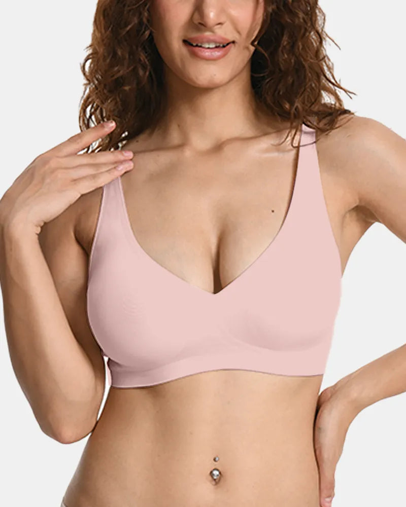 Women's V-Neck Jelly Bra Back Clasp - Pink Nude - Soft Intention-1