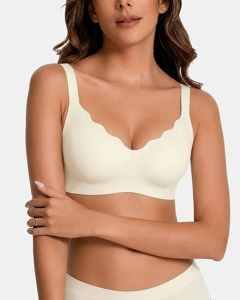Women's V-Neck Scalloped Wireless Bra - Beige - Soft Intention-1