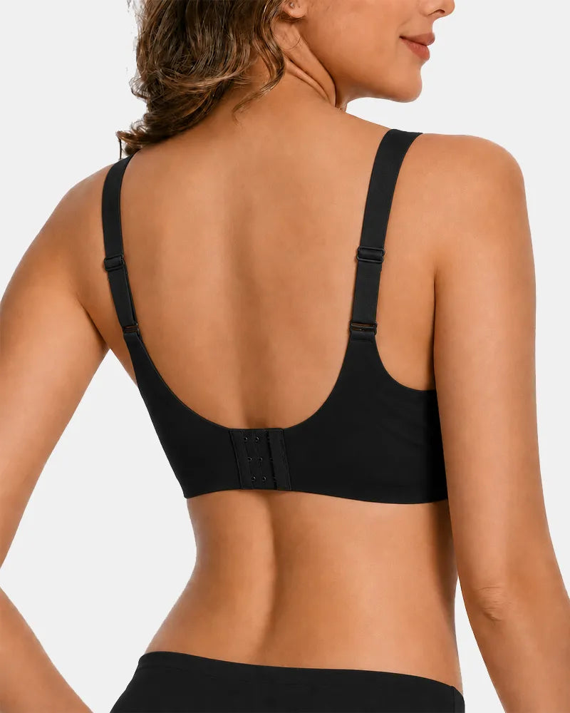 Women's V-Neck Scalloped Wireless Bra - Black - Soft Intention-3
