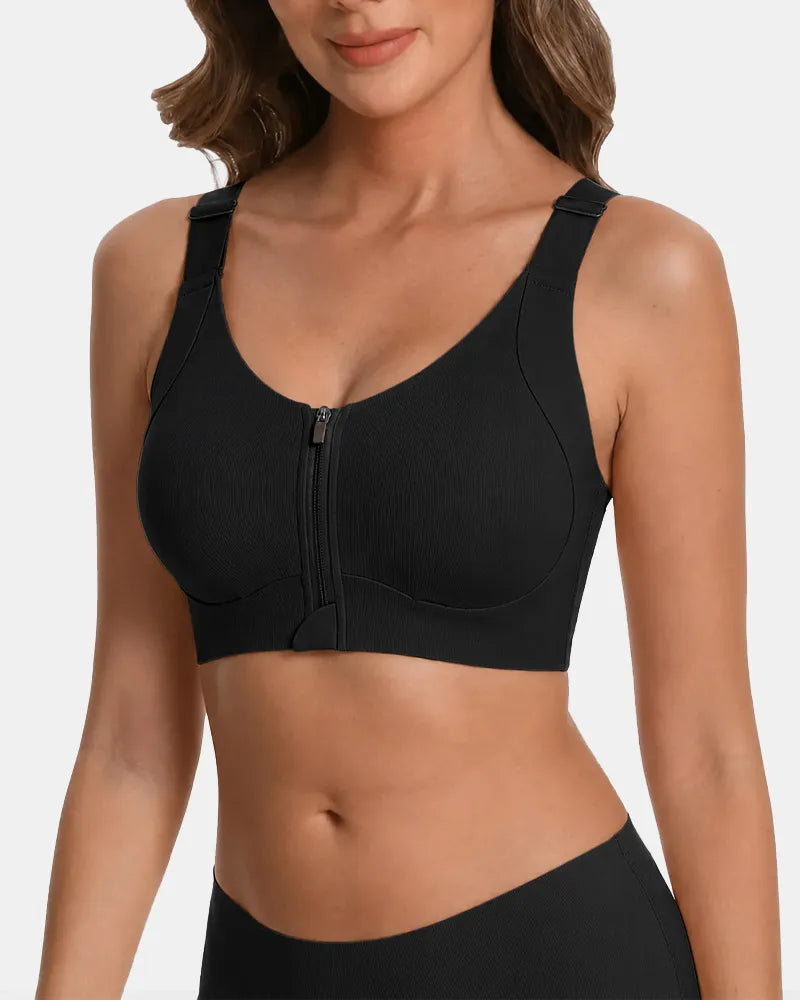 Women's Wireless Front Zipper Bra - Black - Soft Intention-1