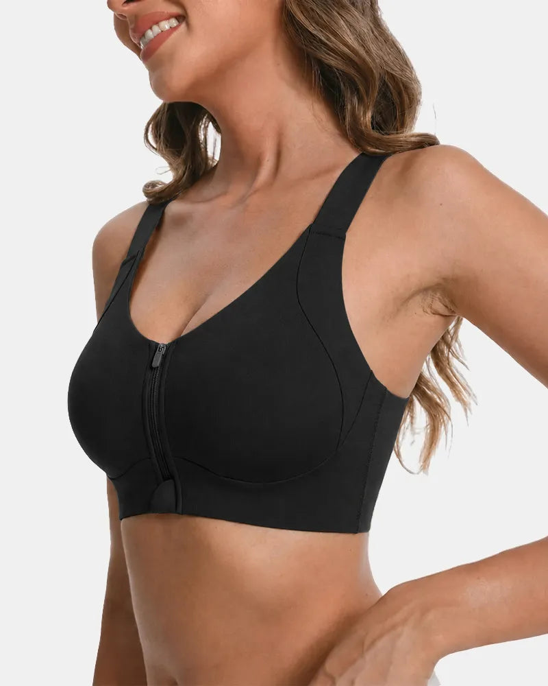 Women's Wireless Front Zipper Bra - Black - Soft Intention-2