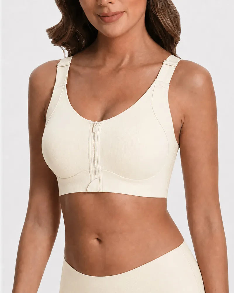 Women's Wireless Front Zipper Bra - White - Soft Intention-1