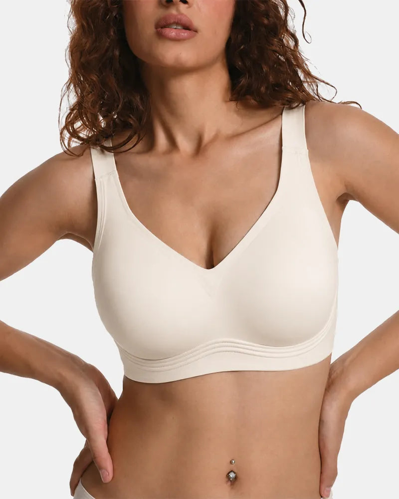 Women's Wireless Full Coverage Seamless W-Shaped Jelly Strap Bra - Beige - Soft Intention-1