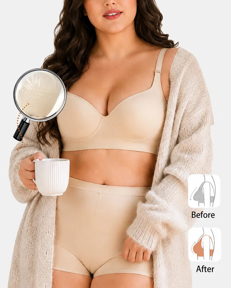 3D Molded Underwire Bra with Wide Strap Shoulder Support