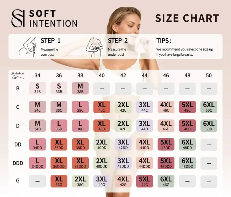 Wireless Front Zipper Bra Size Chart