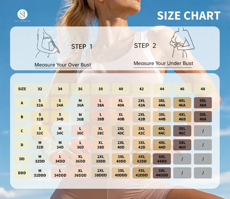 Layered Sports Bra with Adjustable Back Closure Size Chart