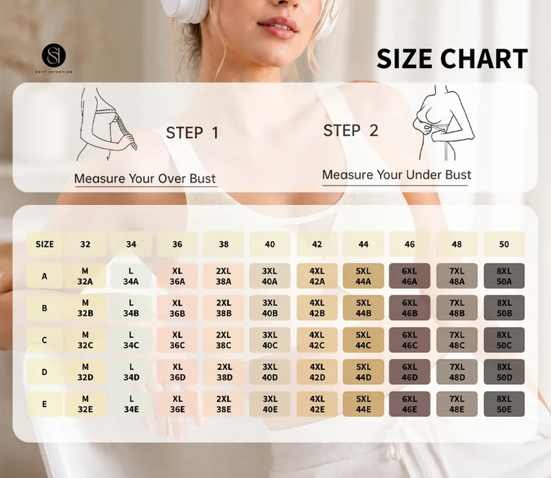Keyhole Wireless Bra with Jelly Support Size Chart