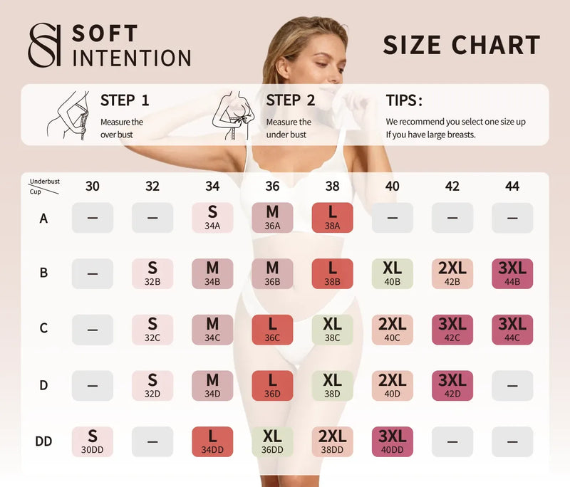 Everyday Full-Coverage Jelly Wireless Bra Size Chart