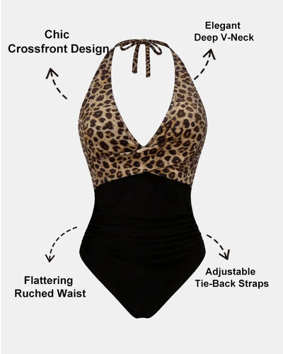 Crossfront Ruched V-Neck Tie-Back One-Piece Swimsuit