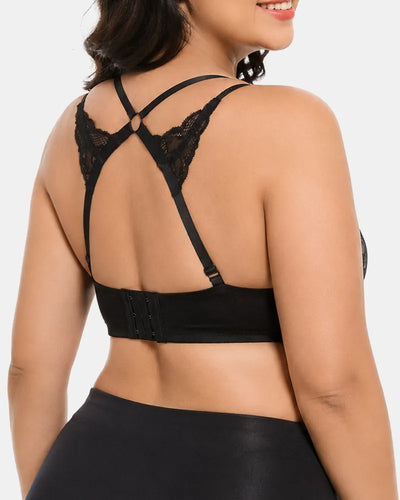 Lace Underwire Push Up Bra with Butterfly Detail Back Wings
