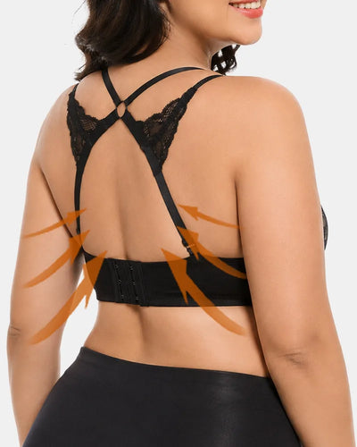 Lace Underwire Push Up Bra with Butterfly Detail Back Wings