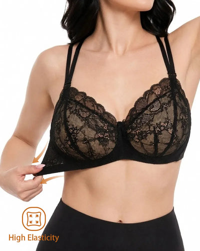 Lace Underwire Push Up Bra with Butterfly Detail Back Wings
